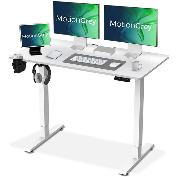 MotionGrey - Ergo2 Adjustable Electric Standing Desk with Memory Settings - 43" x 24" White Top White Frame - Ergonomic Desk for Home and Office