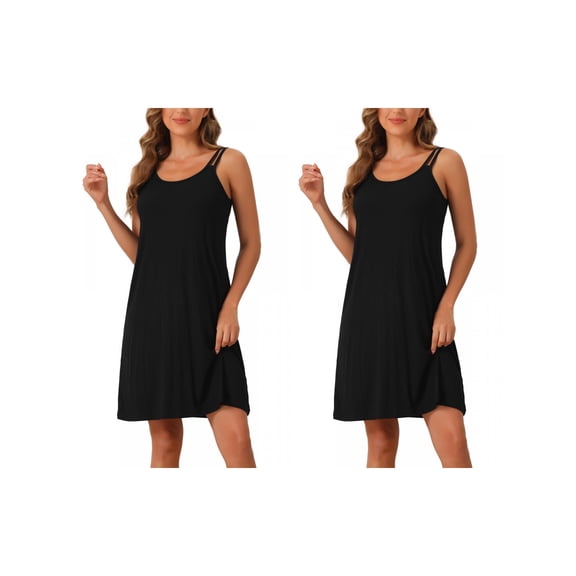 NOMADIC NOOK Women's Mother's Day 2 Pack Modal Sleepshirt Chemises Sleeveless Nightgowns Spaghetti-Strap Pajama Dress X-Small 2 Packs Black