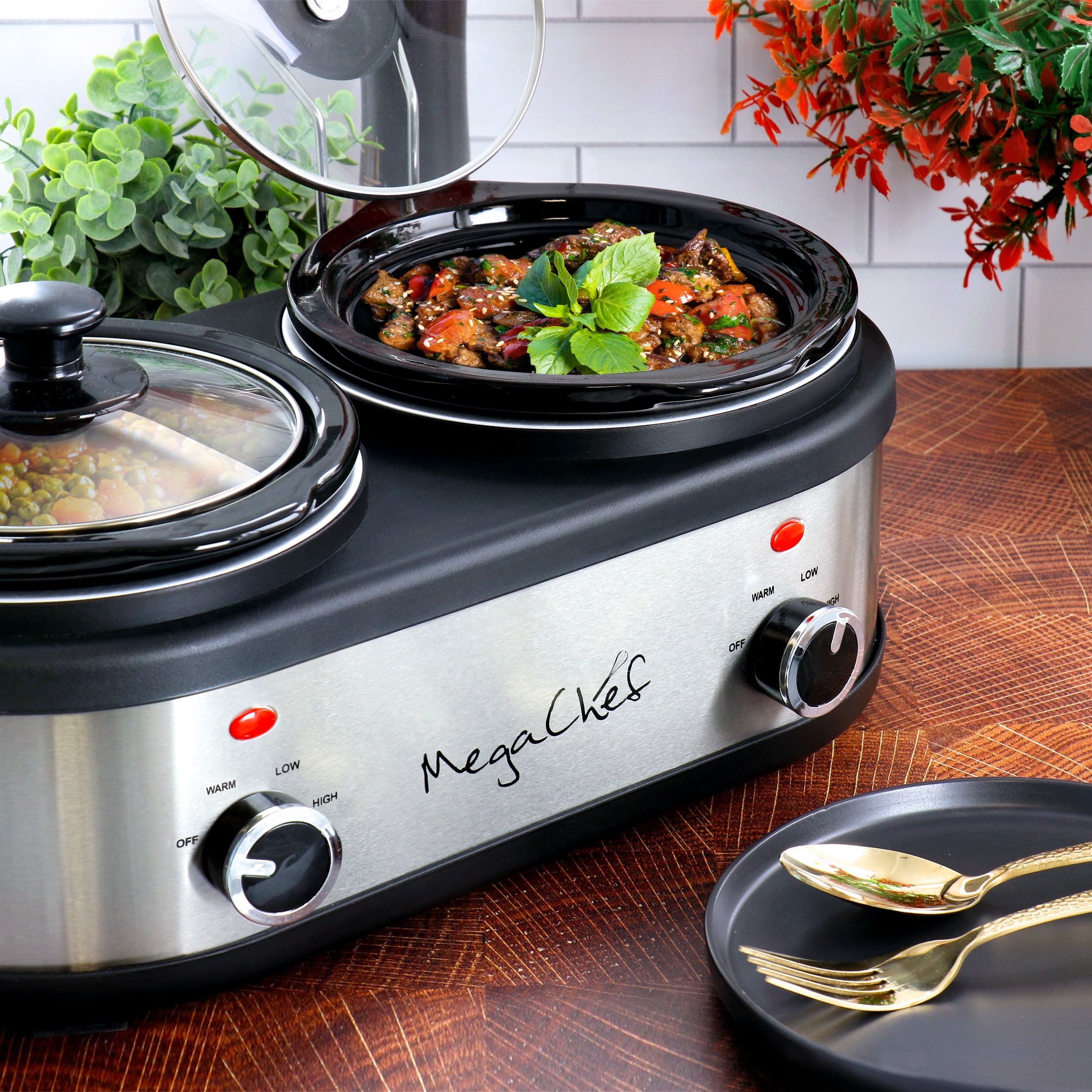 MegaChef Dual 1.5 Quart Crock Buffet Slow Cooker