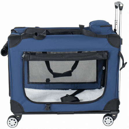24'' Collapsible Rolling Dog Crate – 3-Door Travel Kennel, Dark Blue