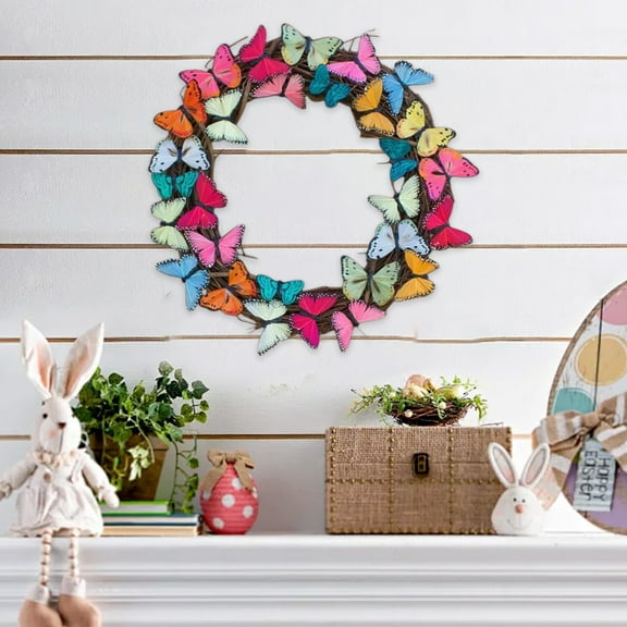 HongHeng Butterfly Wreath for Front Door Spring Summer Artificial Wreath with Butterflies Door Wreath for Home Wedding Farmhouse Holiday Easter Decor 11.8"