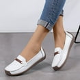 thumbnail image 2 of hopeusnice Women's Faux Leather Loafers Slip On Flats Comfortable Buckle Shoes Breathable Driving Moccasins Soft Sole Walking Shoes Everyday Wear Flats Comfortable Shoes White 35, 2 of 5