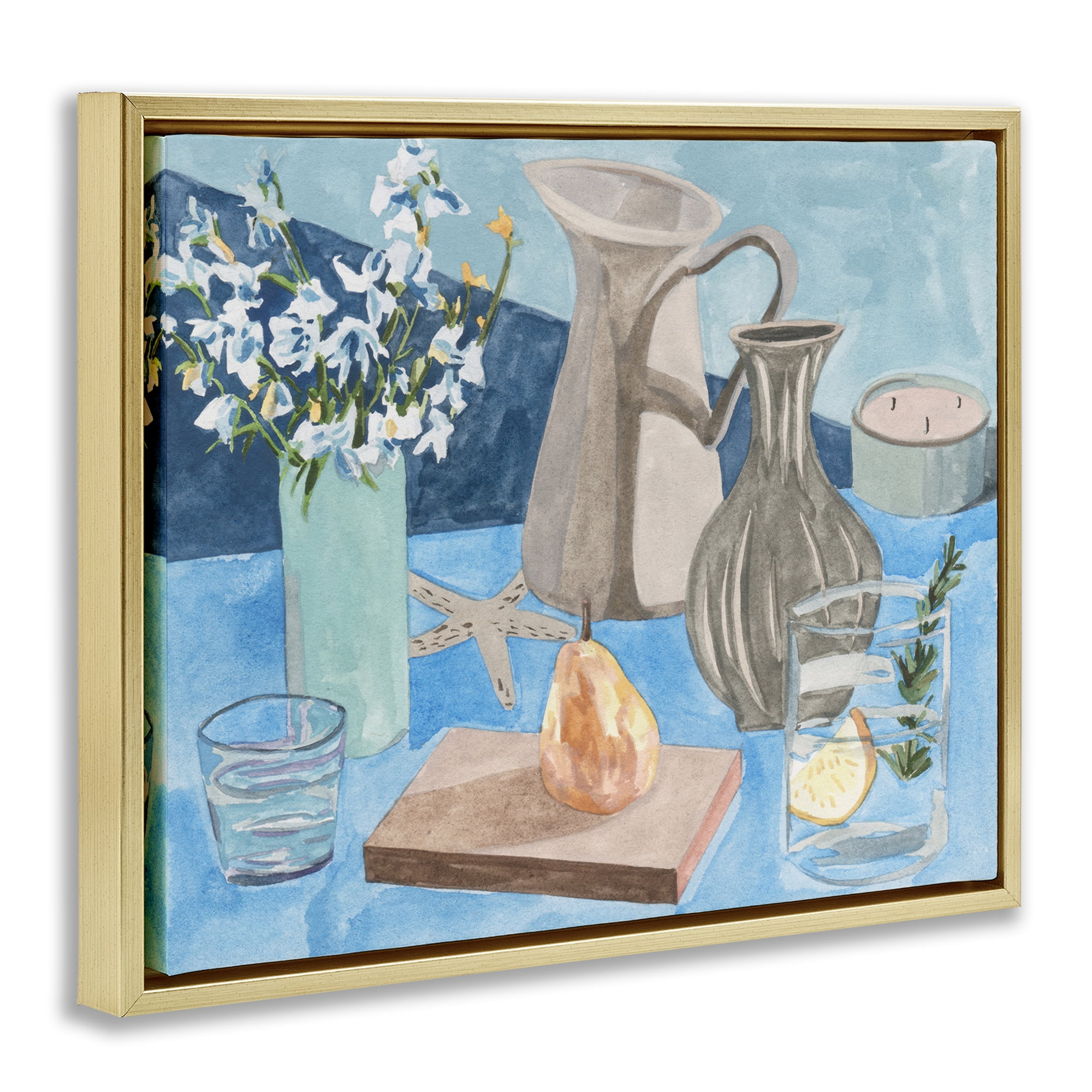 Stupell Industries Still Life with Vases Plants & Flowers Painting Gold Floater Framed Canvas Art Print Wall Art, 31 x 25