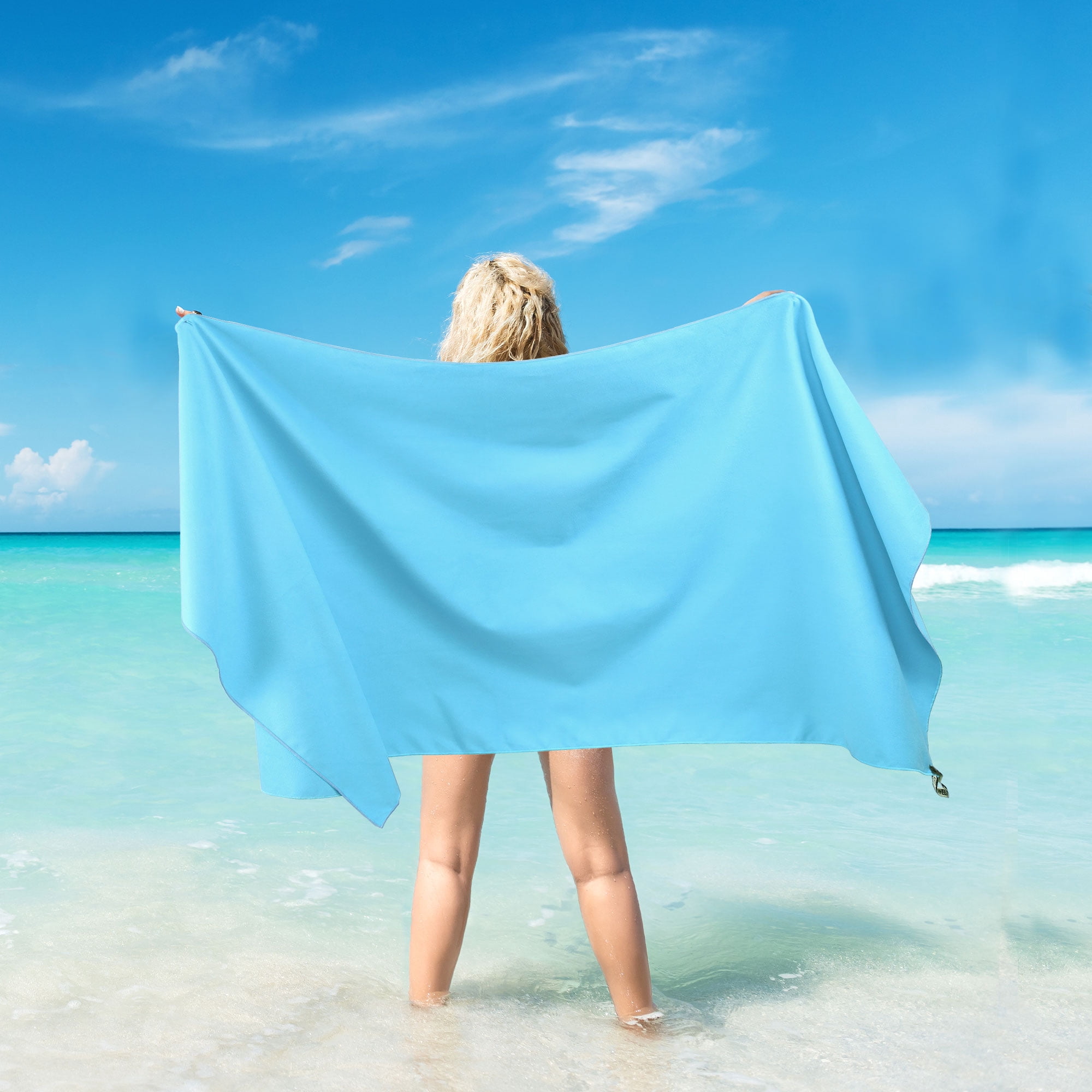 PiccoCasa Microfiber Quick Dry Sand Free Beach Travel Towel 30"x60" Sky Blue