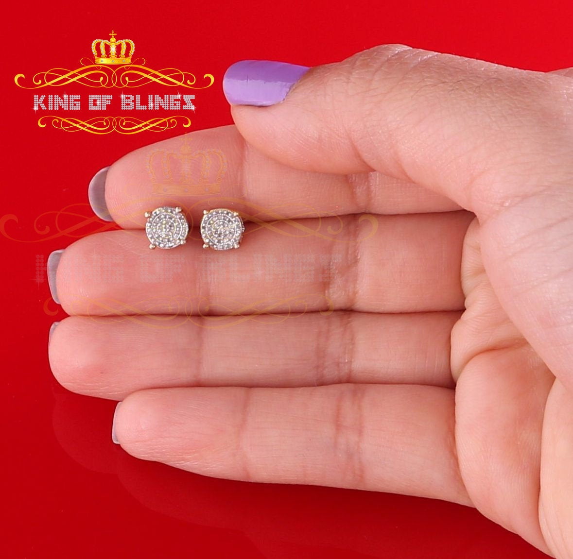 King of Bling's 0.15ct Diamond 925 Sterling Silver Yellow For Men & Women Round stud Earrings