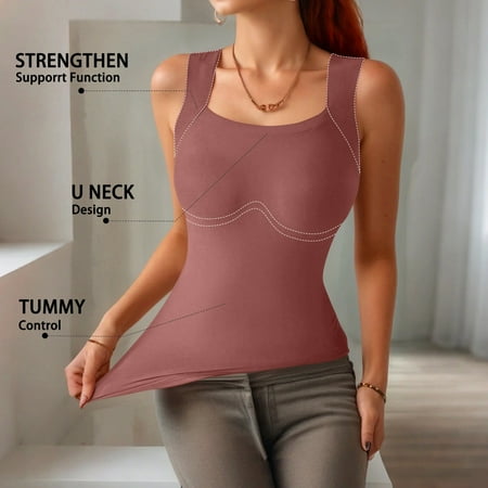 Sports Tank Tops for Women Built In Bra High Neck High-Support Camisole Breathable Yoga Body Shaper Ribbed Sports Shapewear Red XL