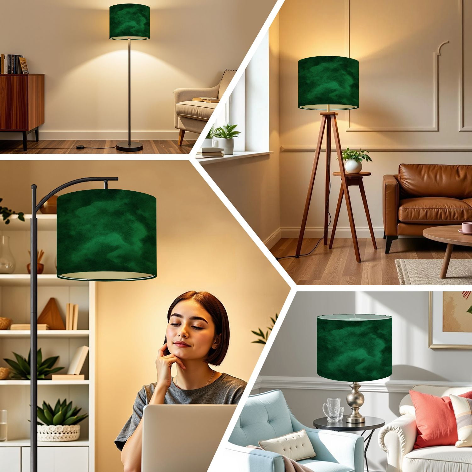Linen Drum Lampshades Dark green watercolor Emerald green color Art space for design 13"x13"x10" Light Shade for Table Lamps Floor Lamp Shades Lampshade Replacement Assembly Required