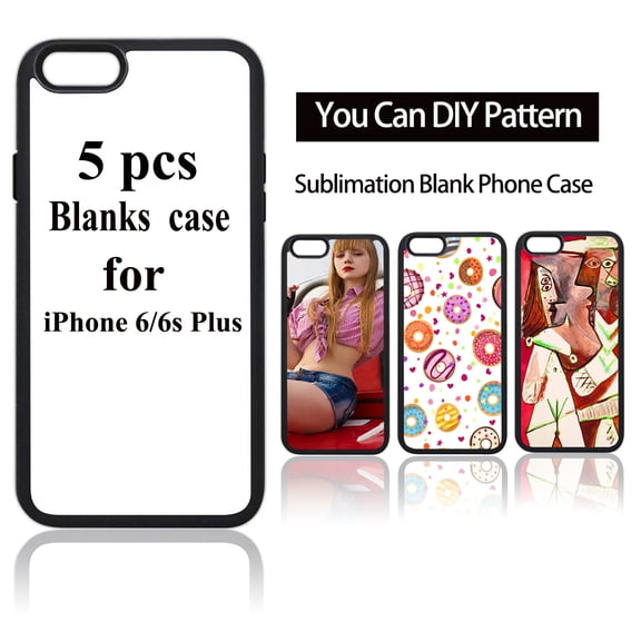 LAMICS 5PCS Sublimation Blank Phone Case Cover Blank Phone Case Compatible With iPhone 6 Plus /6S Plus, 5.5", Easy to Sublimate DIY Customize Heat Press Rubber Protective Case   Insert Matte