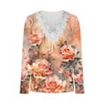 thumbnail image 4 of hxobax Fall T Shirts for Women Sexy Lace V Neck Tunic Tops Casual Blouses Floral T-Shirt Basic Tees, 4 of 5