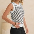 thumbnail image 6 of Women's Striped Knit Sweater Vest Crew Neck Sleeveless Side Split Loose Fit Casual Layering Spring Fall Office Daily Tops 2026, XL, 6 of 6