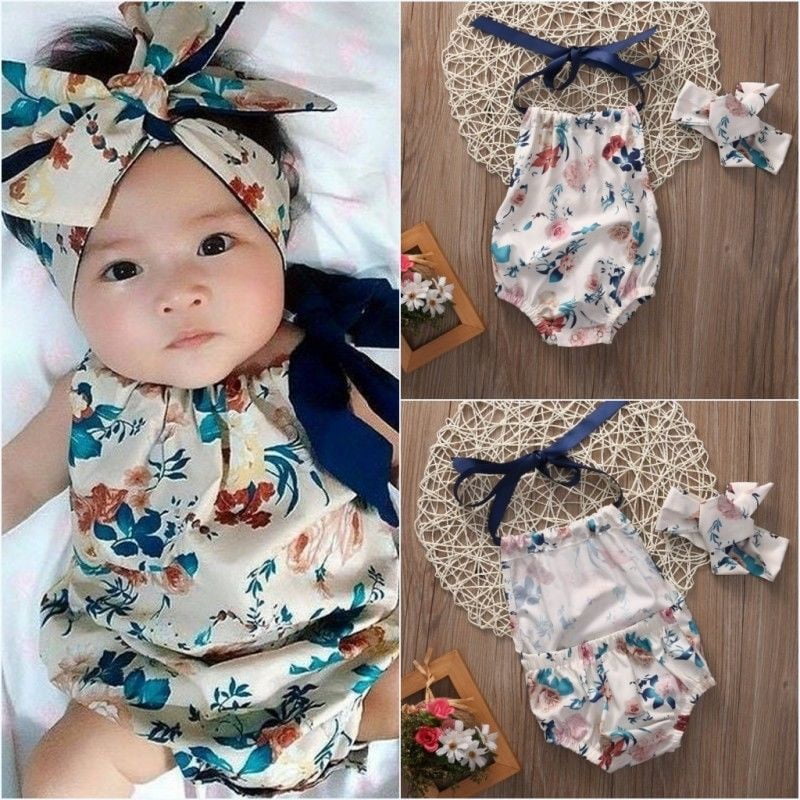 UKStock Newborn Infant Kid Baby Girl Bodysuit Romper Jumpsuit Outfit Clothes Set 