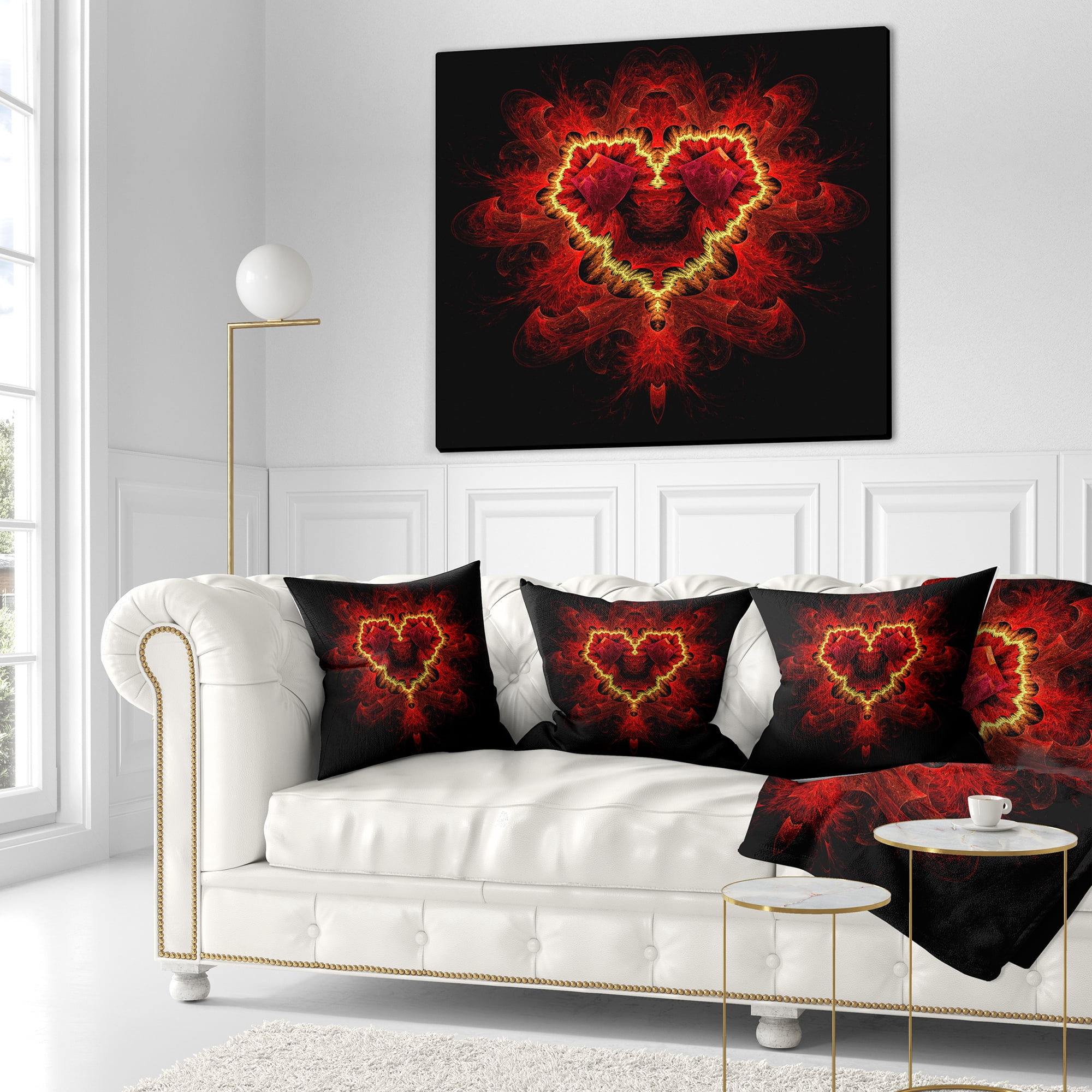 Designart Fractal Red Heart Texture - Abstract Throw Pillow - 18x18