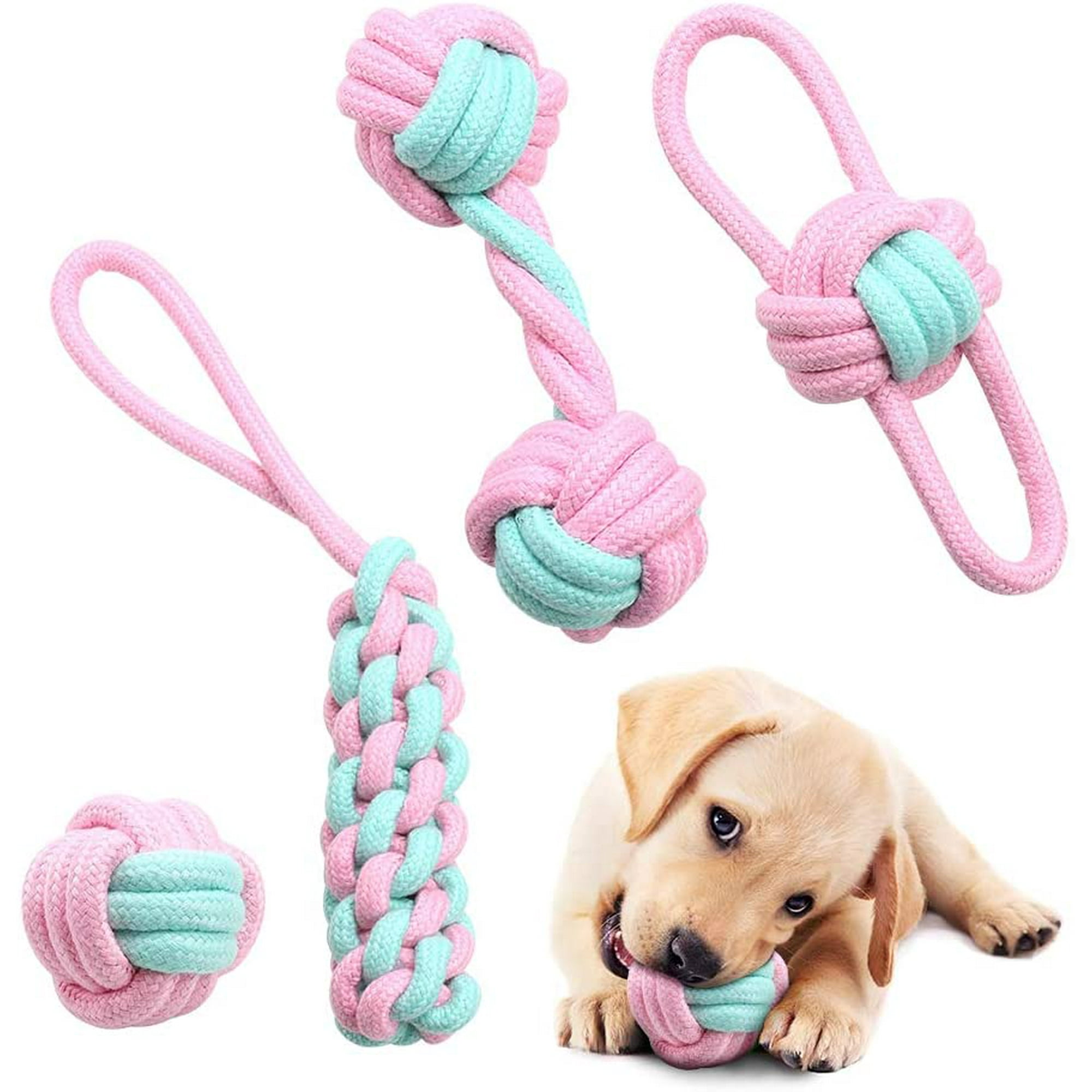 Jiaia Puppy Toys For Teething Small Dogs 4 Piece Small Dog Rope Chew Toys squeaky Plush Small Dog Toys Pink