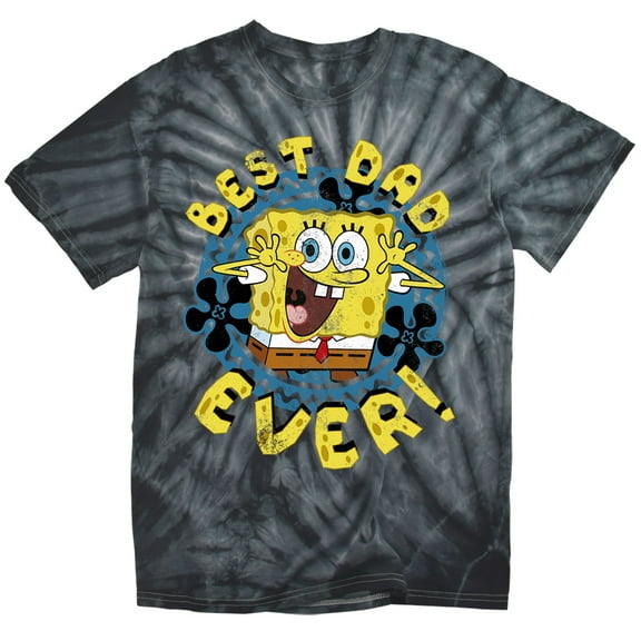 SpongeBob SquarePants Father's Day Best Dad Ever Tie Dye Adult Unisex T Shirt (Medium) Black