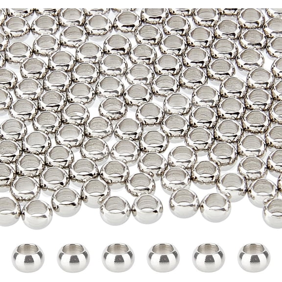 1Box 200Pcs Round Loose Beads Ball Spacer Beads Stainless Steel European Beads Large Hole Beads 3mm Smooth Surface Beads Loose Spacer Beads for DIY Bracelets Jewelry Making
