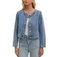 thumbnail image 4 of Women's Collarless Denim Jacket Long Sleeve 2026 Button Down Jean Jackets S Sky Blue, 4 of 6