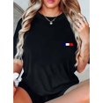 thumbnail image 1 of Women's Casual Flag Print T-Shirt - Comfy Crew Neck Short Sleeve, Stretchy Polyester Blend, Machine Washable - Perfect for Summer & Casual Attire, 1 of 6