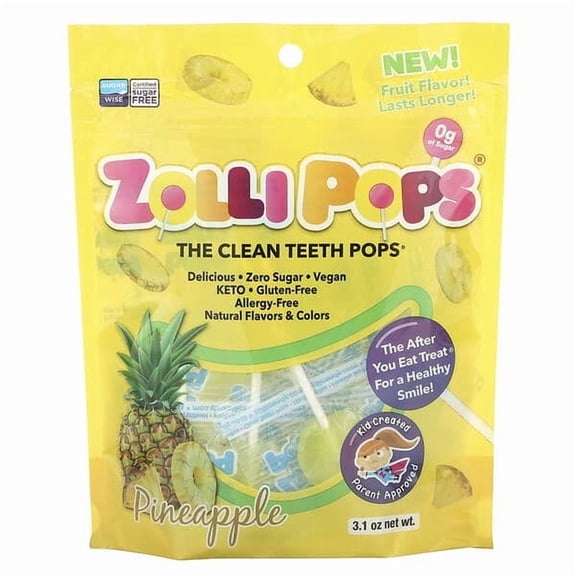 Zollipops, The Clean Teeth Pops, Pineapple, 3.1 oz Pack of 2