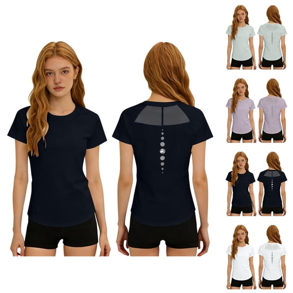 Workout Tops for Women Summer Short Sleeve Crewneck Slim Fit Quick Dry Mesh Athletic Running T Shirts Gym Yoga Hiking Shirt