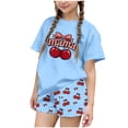 thumbnail image 2 of ITSAME Girls Outfits 2-Piece, Crewneck T-Shirts and Shorts Fashion Print Summer Loose Casual Clothes Set Blue Size 13-14, 2 of 6