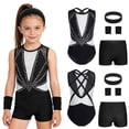 thumbnail image 2 of Aislor Girls Tank Unitards With Shorts Headband Gymnastics Leotard Athletic Ballet Dance Bodysuit Training Outfits White 16, 2 of 7