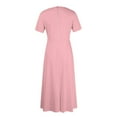 thumbnail image 4 of Jzuxvd Short Sleeve Maxi Dress Casual Plus Size Crewneck Long Dress Elegant Formal A Line Smocked Flowy Party Dress Pink 5XL, 4 of 4