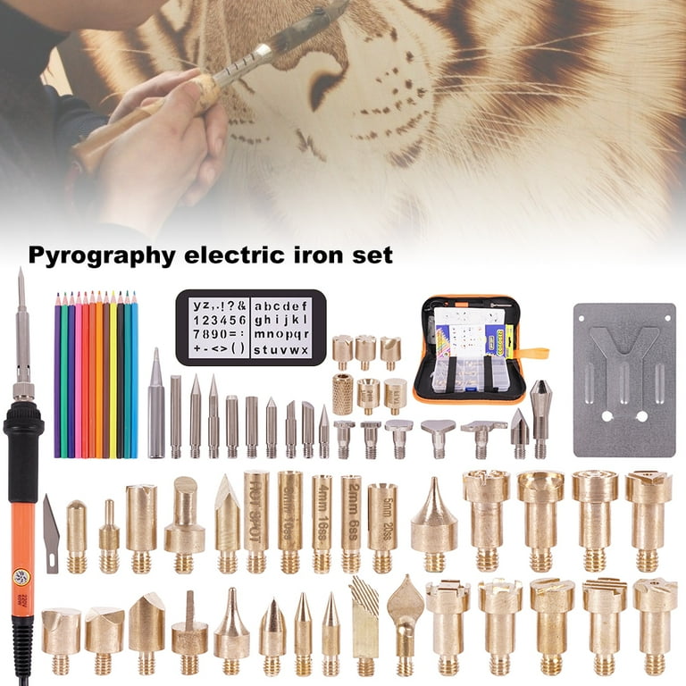 Wood Burning Pen Tool Soldering Stencil Iron Craft Set Pyrography Kit 71pcs  60W 