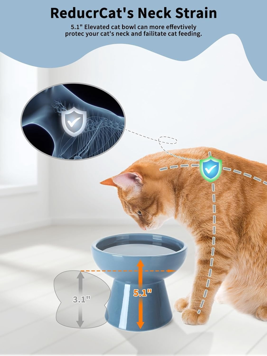 Elevated   and Water Bowls Set, Extra Wide and Raised Ceramic Feeder, Anti-Vomit -Free  Feeding Bowl for Kittens Adult Small Dogs (Deep Blue)