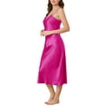 thumbnail image 4 of INSPIRAR CHIC Vestidos de Noche Largos de Satén para Mujeres con Escote en V y Tirantes de Espagueti, Pijamas de Seda, Vestido L, Rosa Fucsia, 4 of 6
