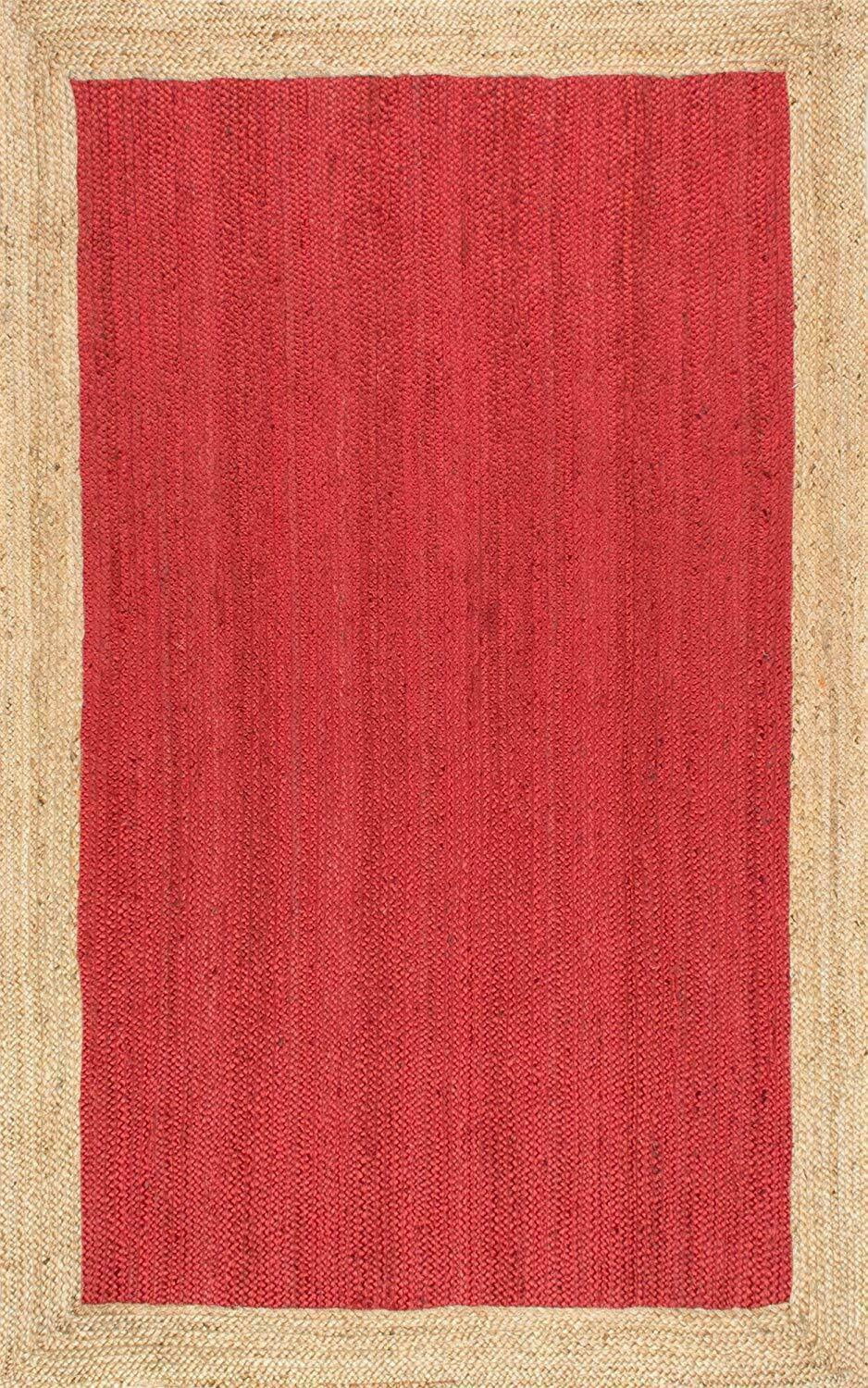Avgari Creation Red Rug Rectangle Natural Jute Braided Style Runner rug Area Carpet Rag Rug Door Mat-(Rectangle Shape-24x36 Inch)