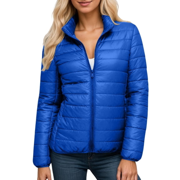 HNMKIU Women Lightweight Long Puffy Coat Winter Warm Down Jacket Outerwear with Stand Collar Plus Size Winter Coats for Women Comfortable for Cold Weather Blue,L