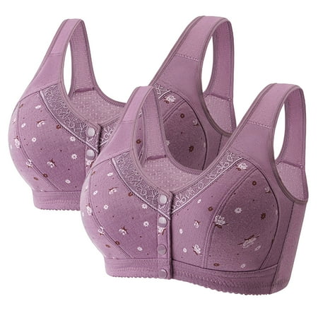 Blphud Lingerie for Women Plus Size Trendy Lingerie for Women Sports Bras for Women Bra 2Pc Women s Front Side Buckle Lace Edge without Steel Ring Adjustment Yoga Sleep Large Bra Purple 46