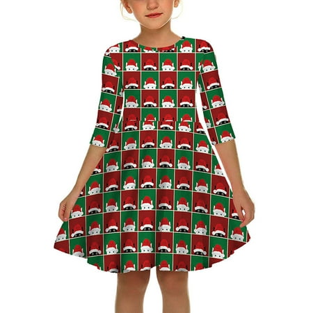 

Kid s Girls A-Line Christmas Party Santa Xmas Swing Princess Skater Mini Dress