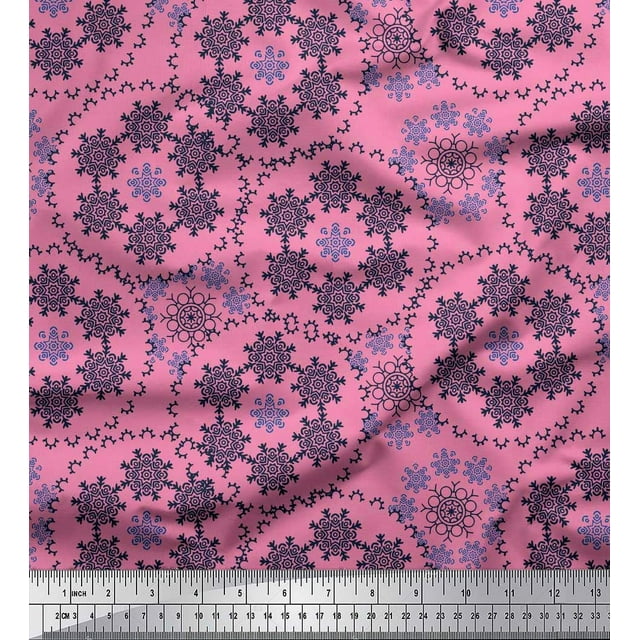 Soimoi Cotton Cambric Fabric Snowflake Artistic Printed Fabric 1 Yard 56 Inch Wide