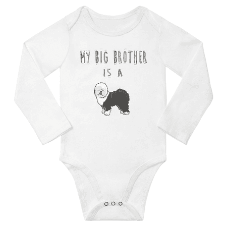 

My Big Brother is a Old English Sheepdog Dog Funny Baby Long Sleeve Bodysuit Boy Girl (White 6-12M)