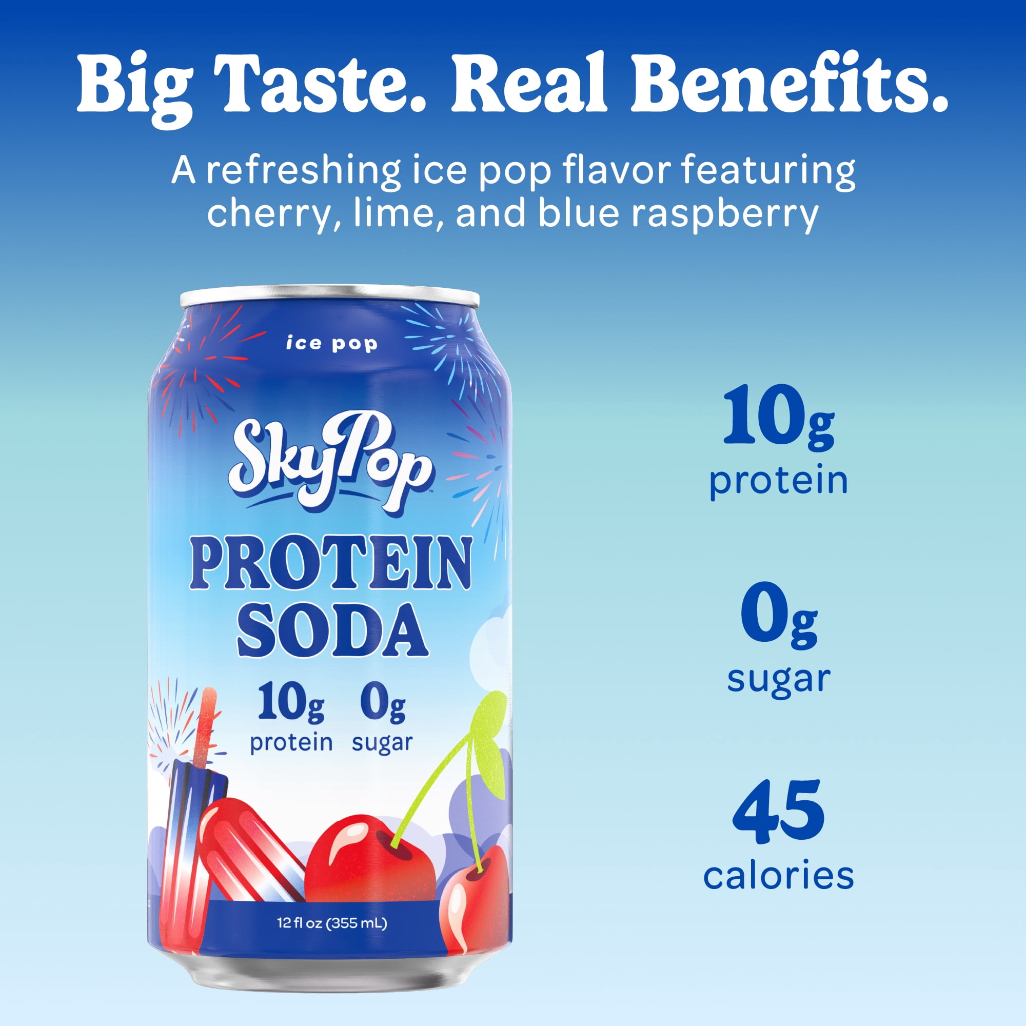 (12 pack) SkyPop Protein Soda Ice Pop, 10g Protein, 12 fl oz