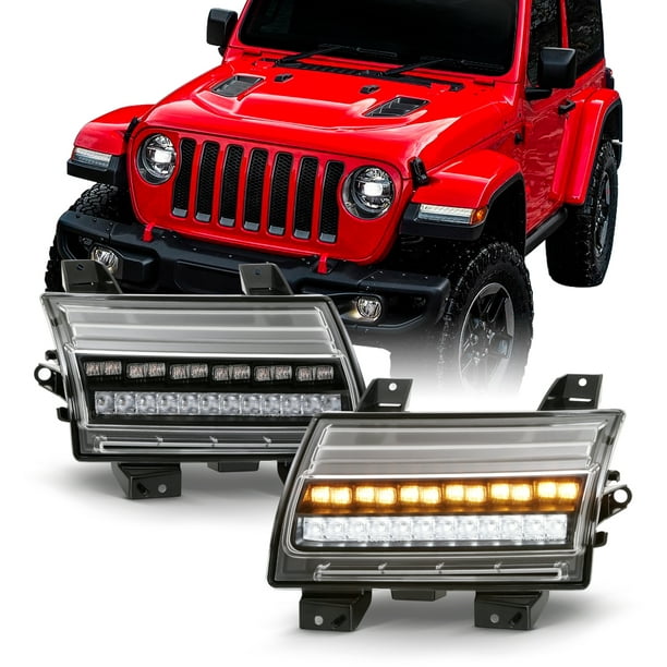 For 18-22 Jeep Wrangler Halogen Type LED Black Bumper Light w/Sequential  Signal 