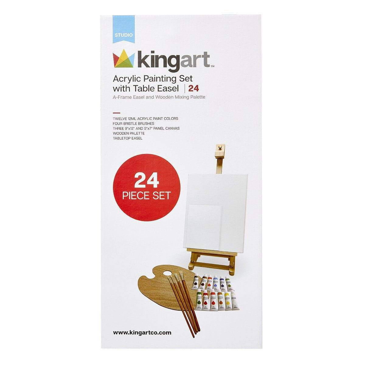 KINGART Studio Acrylic Painting Set with Table Easel, 24 Piece Set, For beginners and experts