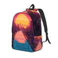 thumbnail image 1 of Disketp Neon Sunset Cyberpunk Cityscape print Canvas Backpack Lightweight Travel Daypack Student Rucksack Laptop Backpack-Small, 1 of 5