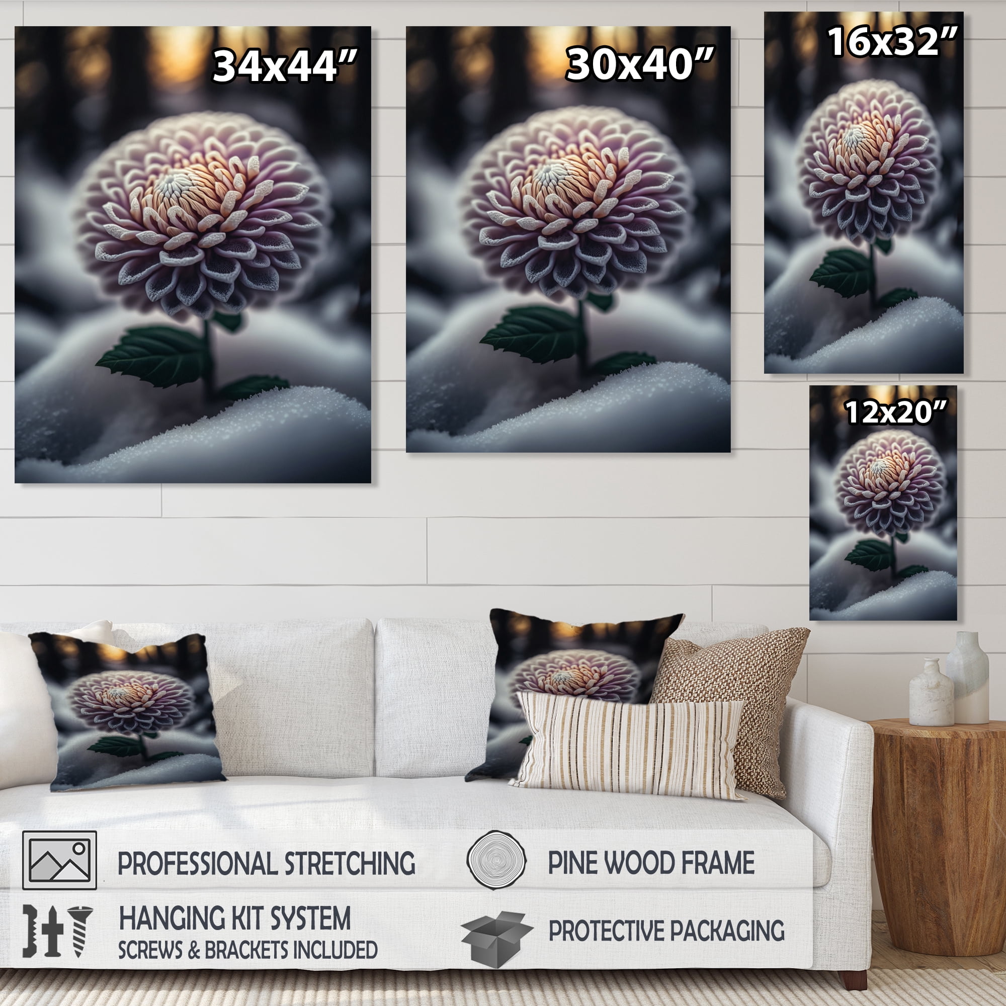 Designart A Blooming Purple Dahlia Flower In Winter V Canvas Wall Art