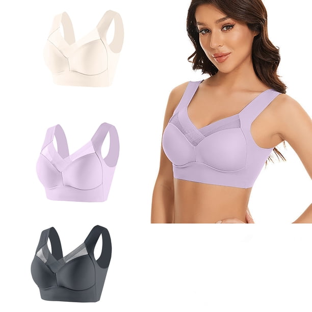 Puntoco Sujetadores sin aros para mujer Ropa interior de encaje sin tirantes para mujer con colección de lados finos y sujetador diario 3 piezas