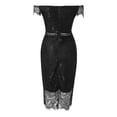 thumbnail image 5 of Yindaity Women's Elegant Floral Lace Fixed V Neck Fluttering Short Sleeves Knee Length Dress Black,M, 5 of 5