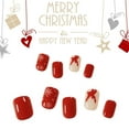 thumbnail image 2 of Red Press on Nails Short Christmas Decorations Square Fake Nails Cute Full Cover False Nails for Women and Girls24PCS,pattern:Christmas3;, 2 of 5
