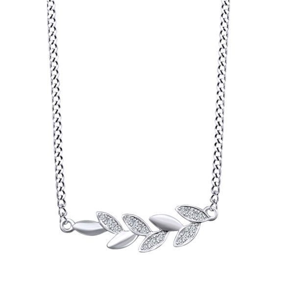 AFFY Round White Natural Diamond Accent Branch Pendant Necklace 14k Solid White Gold