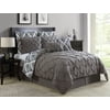 VCNY Home Heather Pintuck Technique Reversible Damask 8 Piece Bedding Comforter Set Cover Set, Euro Shams and Decorative Pillows Included