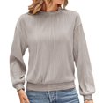 thumbnail image 2 of Bovemsi 2025 Spring New Women's Falling Shoulder Long Sleeve Texture T Shirt Round Neck Knitted Solid Color Loose Casual T Shirt, Gray Summer Women's Long Sleeve T-Shirts, L, 2 of 9