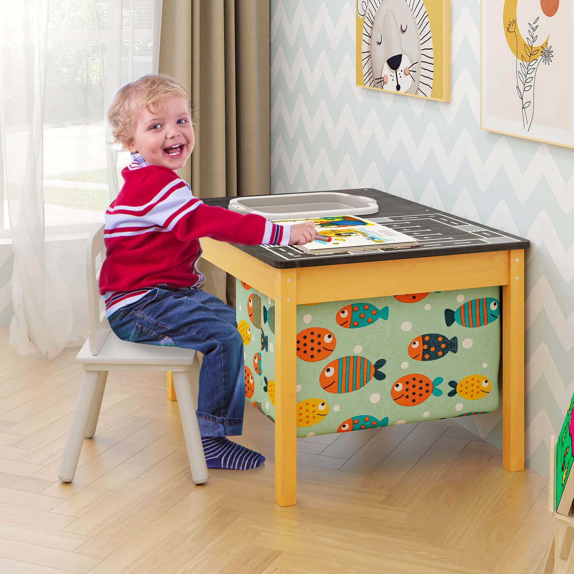 Costway 3-in-1 Kids Activity Table with Foldable Water Bin Large Capacity Storage Bag