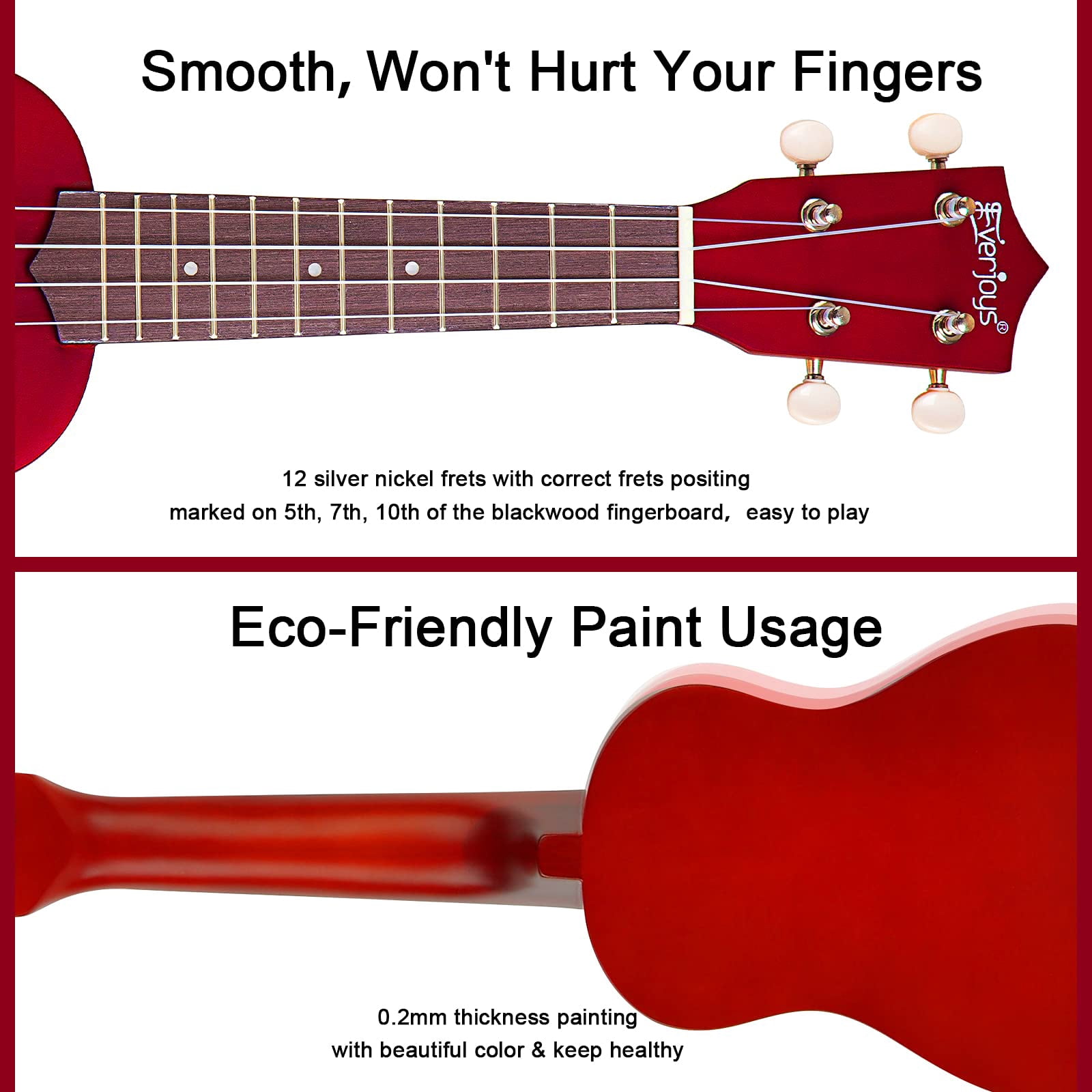 Everjoys 21 inch Soprano Ukulele Starter Kit w/Gig Bag,Rainbow String,Free Online Lesson,Tuner,Pick,Strap,Songbook