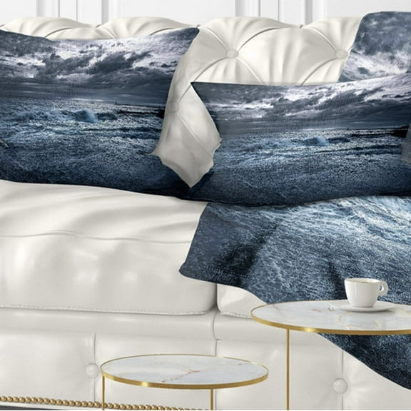 Designart Sochi Sea Storm in Blue - Modern Landscape Printed Throw Pillow - 12x20