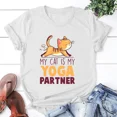 thumbnail image 1 of Mon Chat Est Mon Partenaire de Yoga T-Shirt Imprimé Femmes Hommes Été Décontracté Manches Courtes Col Rond Hauts T-Shirts Mode HM374-Blanc L, 1 of 6